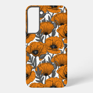 Oranje papaver op wit samsung galaxy hoesje