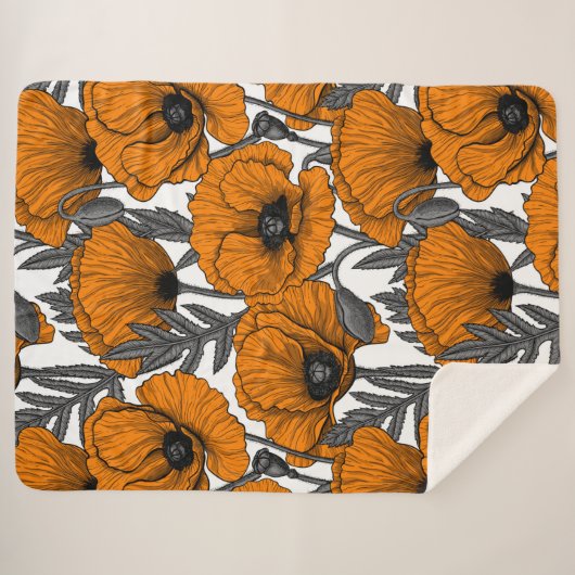 Oranje papaver op wit sherpa deken (Voorkant (horizontaal))