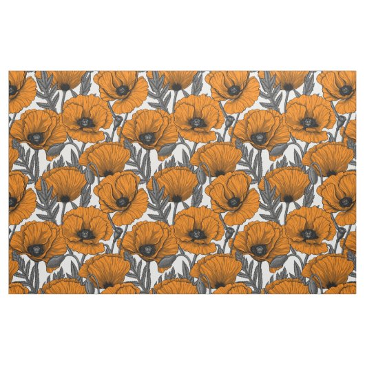 Oranje papaver op wit stof (Fat Quarter)