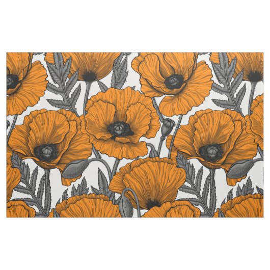Oranje papaver op wit stof (Fat Quarter)