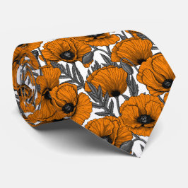 Oranje papaver op wit stropdas