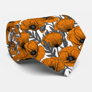 Oranje papaver op wit stropdas