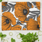 Oranje papaver op wit theedoek (Gevouwen)