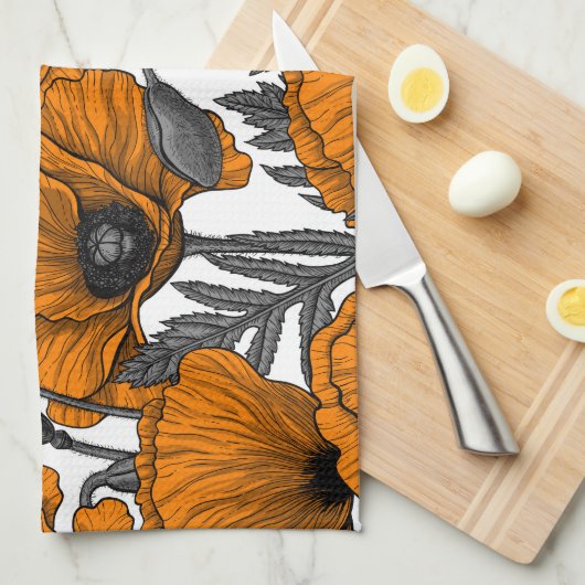 Oranje papaver op wit theedoek (Quarter Fold)