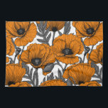 Oranje papaver op wit theedoek<br><div class="desc">Vectorpatroon gemaakt van met de hand getrokken papavers.</div>