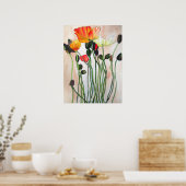Oranje papaver, originele waterverf bloemkunst poster (Keuken)