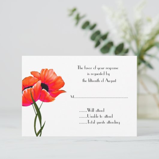 Oranje papaver-reiskaart RSVP kaartje (Staand voorkant)