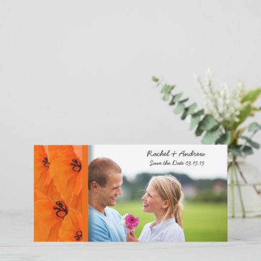 Oranje papaver slaat de datum op save the date (Staand voorkant)