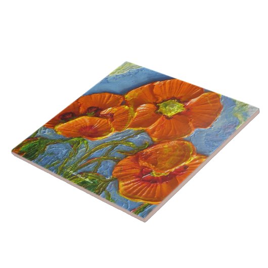 Oranje papaver tegeltje (Zijkant)