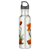 Oranje papaver Waterverf Floral Design Waterfles (Achterkant)