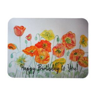 Oranje papaver Waterverf Happy Birthday Magnet Magneet