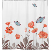 Oranje papaverbloemen en blauwe vlinders Tuin Douchegordijn (Voorkant)