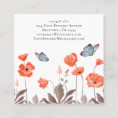 Oranje papaverbloemen en blauwe vlinders Tuin Vierkante Visitekaartje (Achterkant)