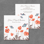 Oranje papaverbloemen en blauwe vlinders Tuin Vierkante Visitekaartje