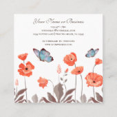 Oranje papaverbloemen en blauwe vlinders Tuin Vierkante Visitekaartje (Achterkant)