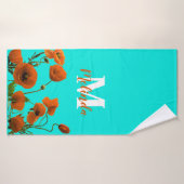 Oranje papaverbloemen Floral Monogram Initiaal Naa Badhanddoek (Badhanddoek)