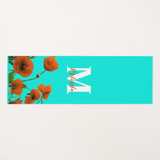 Oranje papaverbloemen Floral Monogram Initialen Gi Yogamat