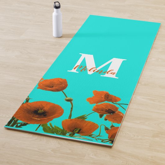 Oranje papaverbloemen Floral Monogram Initialen Gi Yogamat (In situ)