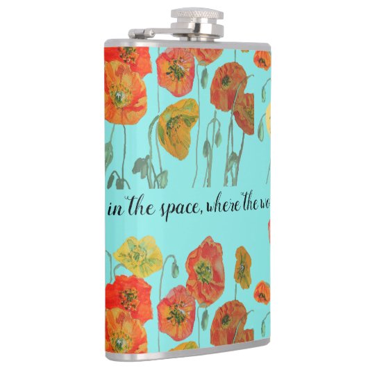 Oranje papaverbloemen: "Vertrouw in de ruimte" Aqu Heupfles (Rechts)