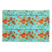 Oranje papaverbloemen: "Vertrouw in de ruimte" Aqu Kussensloop (Achterkant)