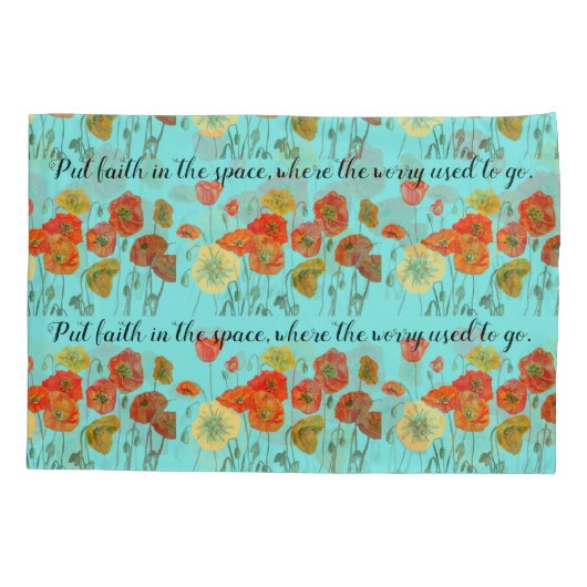 Oranje papaverbloemen: "Vertrouw in de ruimte" Aqu Kussensloop (Achterkant)