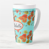 Oranje papaverbloemen: "Vertrouw in de ruimte"  Latte Mok (Rechterhoek)