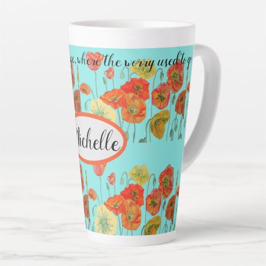 Oranje papaverbloemen: "Vertrouw in de ruimte" Latte Mok (Rechterhoek)