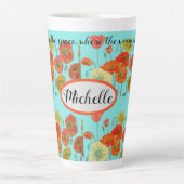 Oranje papaverbloemen: "Vertrouw in de ruimte"  Latte Mok (Voorkant)