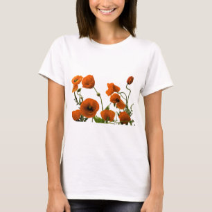 Oranje papaverbloemen Waterverf Floral Patronen T-shirt