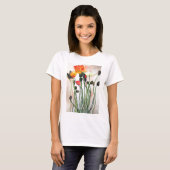 Oranje papaverbloemen waterverf kunst t-shirt (Voorkant volledig)