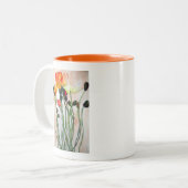 Oranje papaverbloemen waterverf kunst tweekleurige koffiemok (Voorkant links)