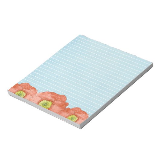 Oranje papaverbloemen Waterverf Licht blauw gelijn Notitieblok (Linkerzijde)