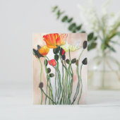 Oranje papaverbloemen waterverf schilderij briefkaart (Staand voorkant)