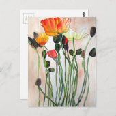 Oranje papaverbloemen waterverf schilderij briefkaart (Voorkant / Achterkant)