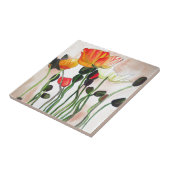 Oranje papaverbloemen waterverf schilderij tegeltje (Zijkant)