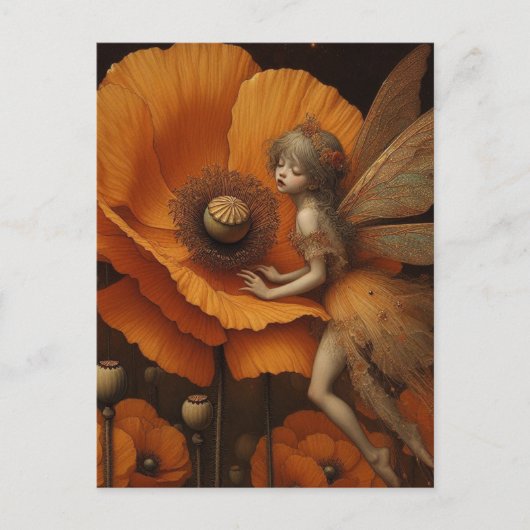 Oranje papaverfee briefkaart (Voorkant)