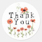 Oranje papavers Dank je Ronde Sticker (Voorkant)