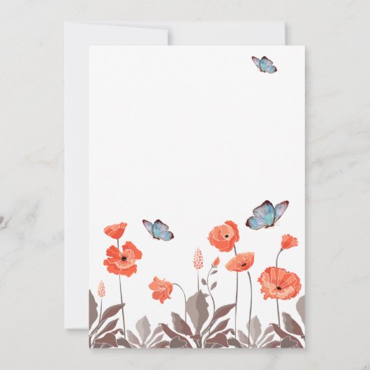 Oranje papavers en blauwe vlinders kaart (Achterkant)