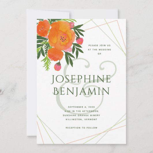 Oranje papavers met een moderne bruiloft botanisch kaart (Voorkant)