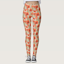 Oranje papaverweide leggings