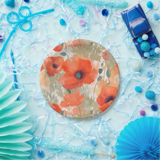 Oranje papaverweide papieren bordje (Feest)