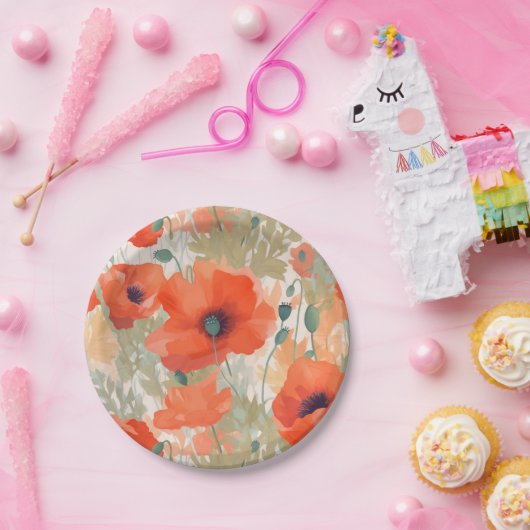 Oranje papaverweide papieren bordje (Feest)