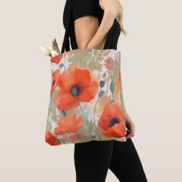 Oranje papaverweide tote bag