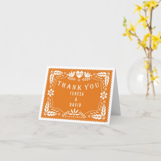 Oranje papel picado houden van vogeljacht bruiloft kaart (Gele Bloem)