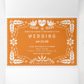 Oranje papel picado houdt van een bruiloft drieluik uitnodiging (Binnenkant midden)