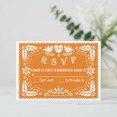 Oranje papel picado liefde vogels bruiloft RSVP (Staand voorkant)