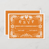 Oranje papel picado liefde vogels bruiloft RSVP (Voorkant / Achterkant)
