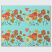 Oranje papier met rode papaver Aqua Waterverf (Vlak)