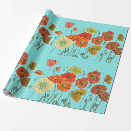 Oranje papier met rode papaver Aqua Waterverf (Uitgerold)