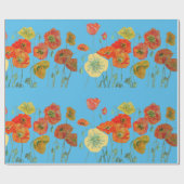 Oranje papier met rode papavers blauw Waterverf (Vlak)
